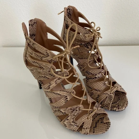 Anne Michelle Shoes Anne Michelle Snake Print Lace Up Heels Color Black Brown Size 10 Pm 93960302 s Closet